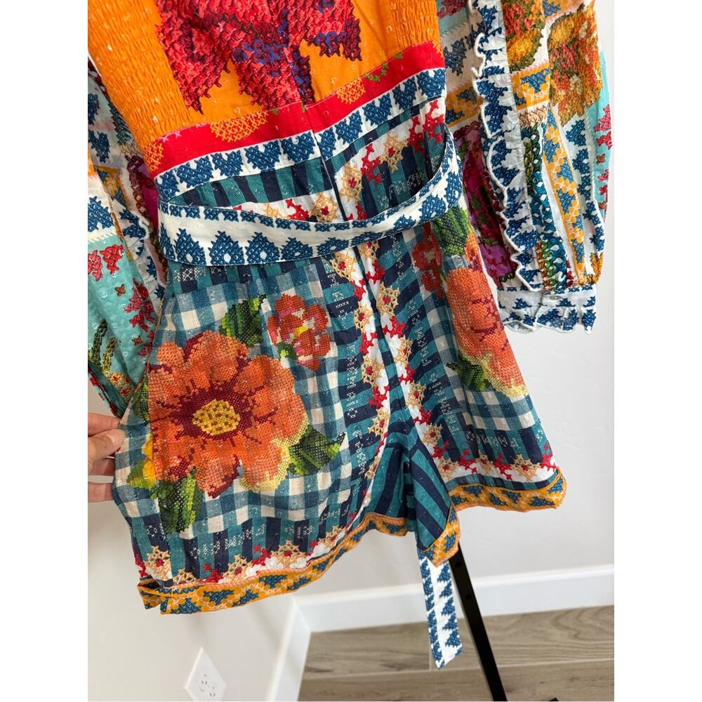 NEW FARM Rio Summer Stitches Romper Embroidered Patchwork Festival Small NWT - Picture 5 of 8